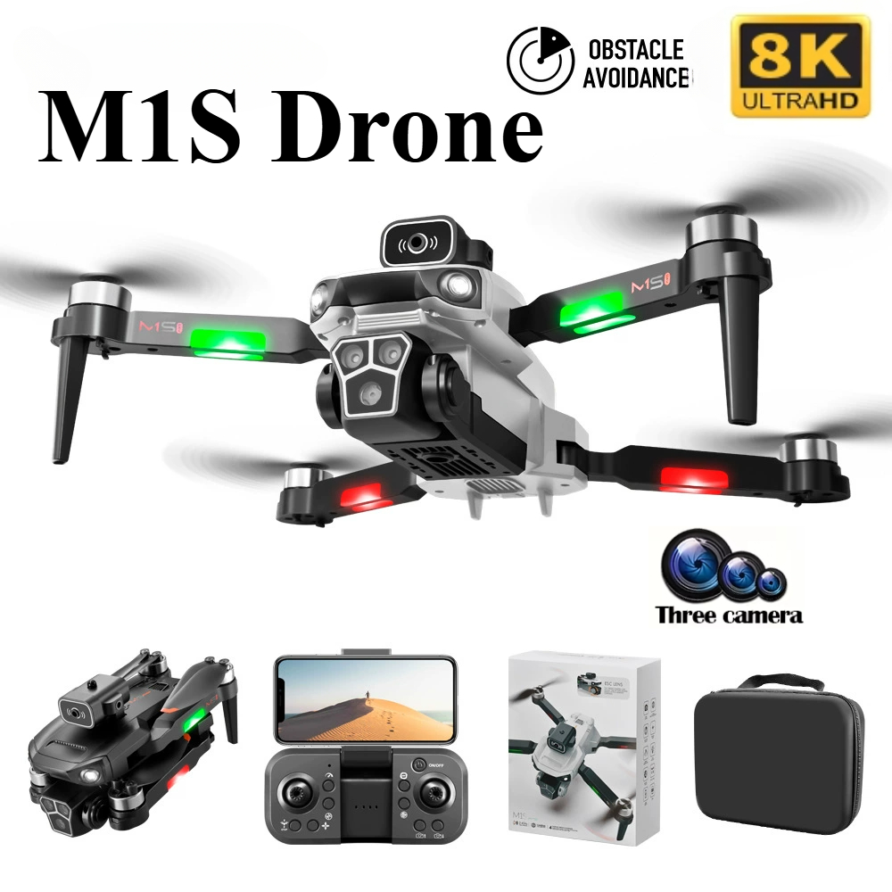 Drone Motor - M1Sドローン 8Kプロフェッショナル トリプルカメラ 障害物回避機能付き 折りたたみ式RCクアッドコプタードローン ブラシレスモーター