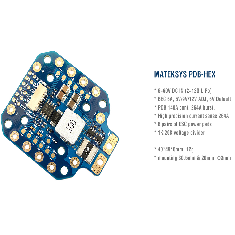 MATEK PDB-HEX BEC 電源分配基板 12S 5 - Drone Power Distribution Board のレビューと価格